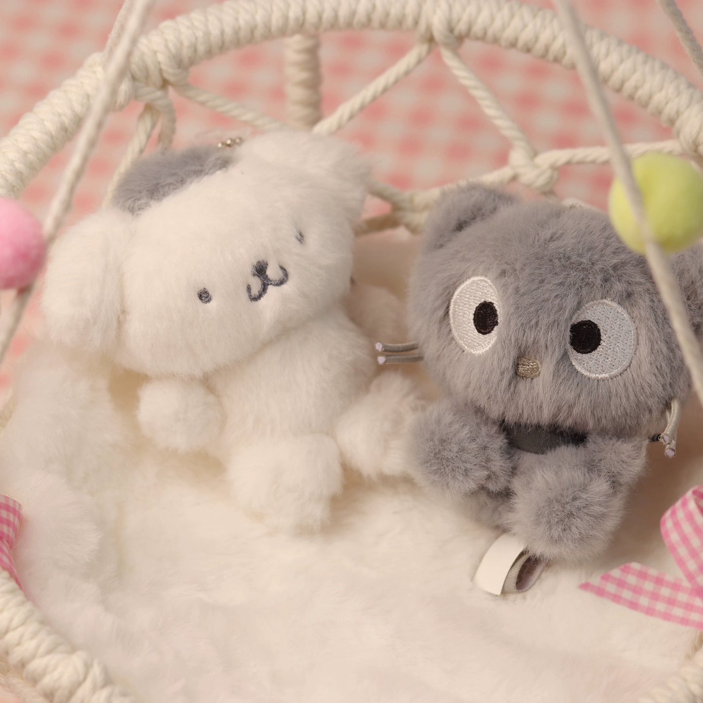 Sanrio Korea | Sanrio Fluffy Grey & White Plush Keychain