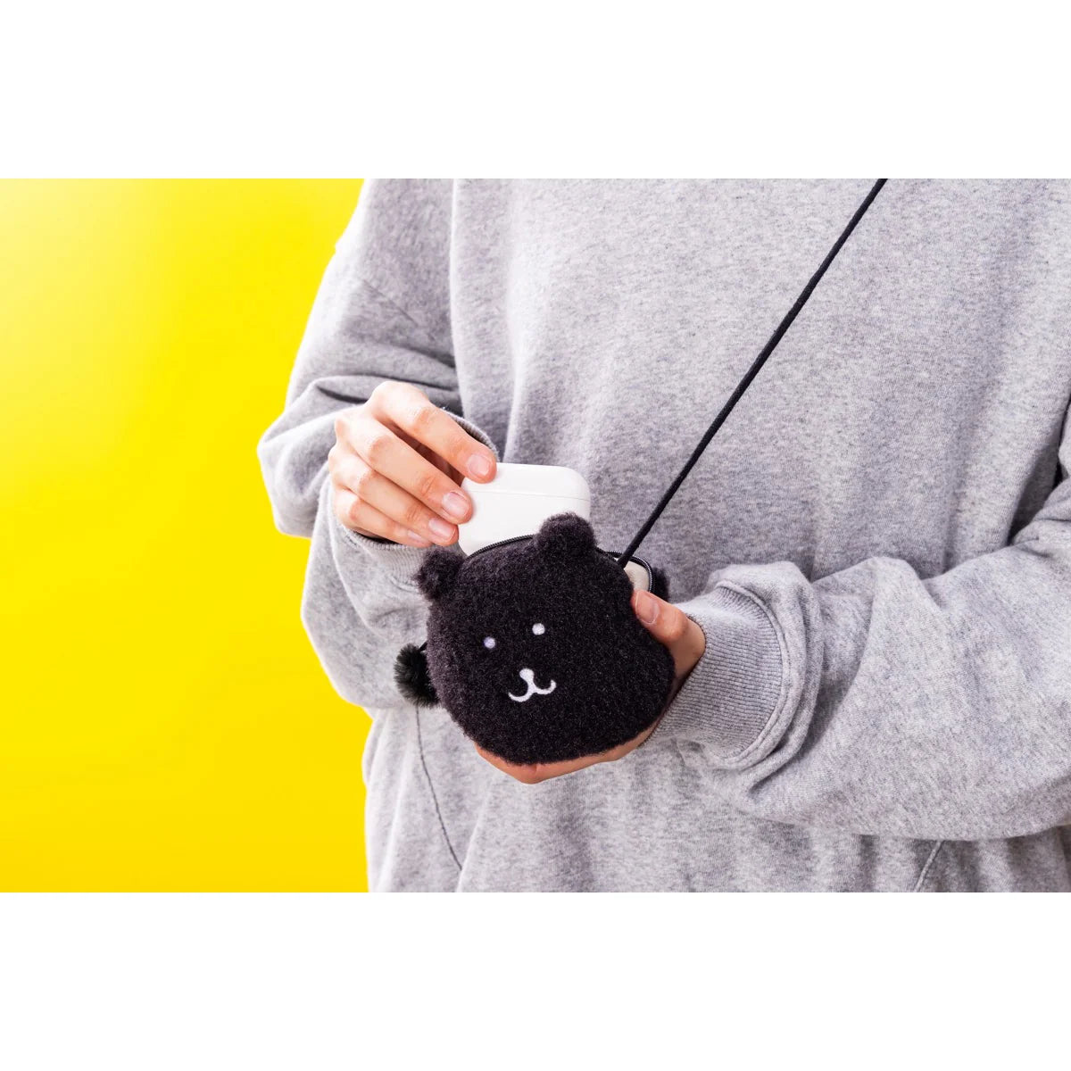 Nagano | Nagano Characters Nagano's Bear BLACK Fluffy Neck Pouch