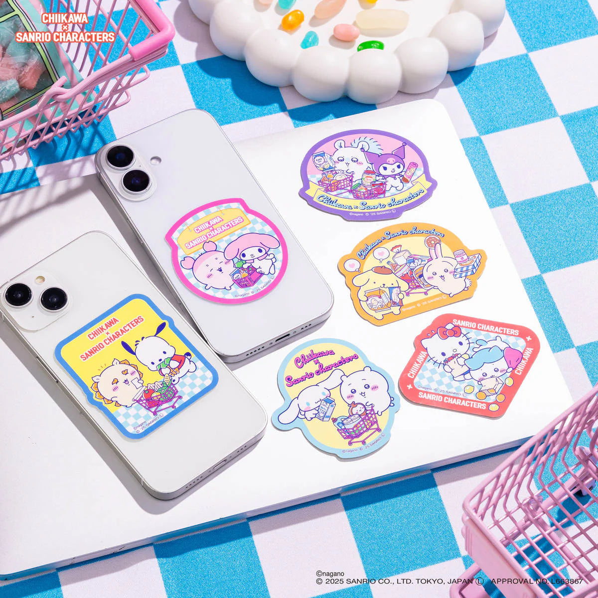 Chiikawa × Sanrio Characters Trading Supermarket Smartphone-sized Stickers (Usagi and Pompompurin)