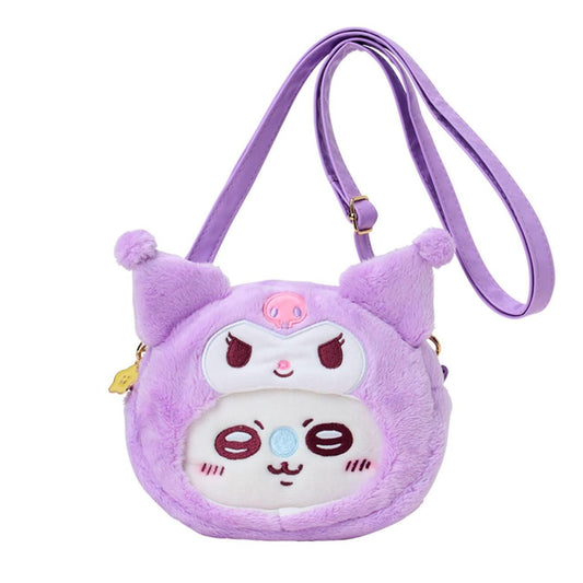 Chiikawa x Sanrio Characters Plush Bag  Chiikawa (04Momonga) x Kuromi