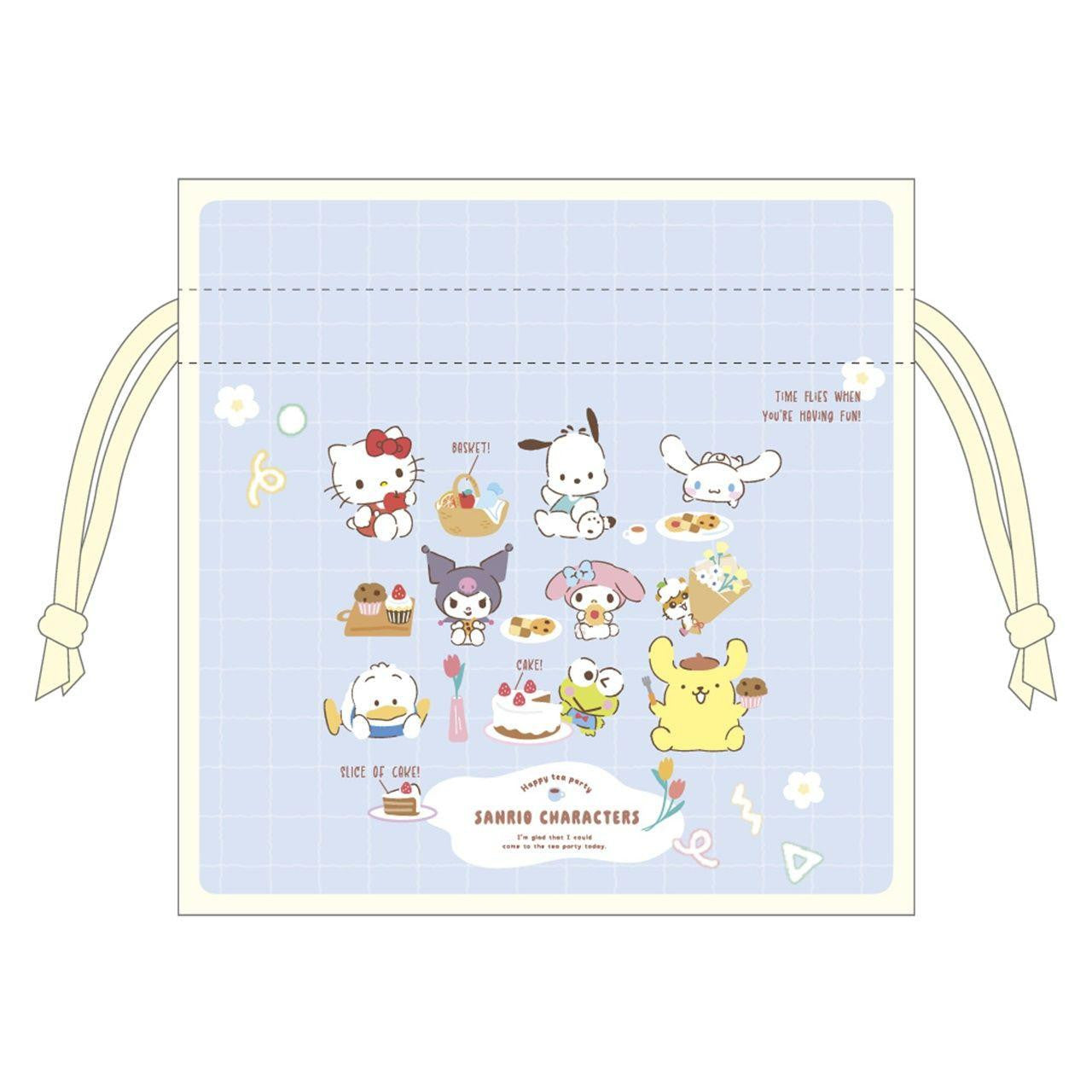 Sanrio | Sanrio Characters Chatty Tea Time Ribbon Flat Drawstring Pouch - Blue
