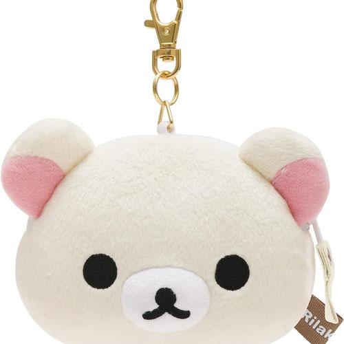 San-X | Rilakkuma Face-Shaped Plush Pass Case with Reel - Korilakkuma PB69202