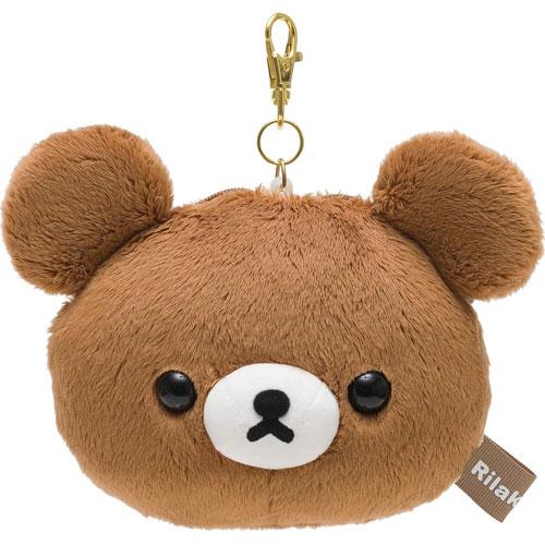 San-X | Rilakkuma Face-Shaped Plush Pass Case with Reel - Chairoikoguma PB69204